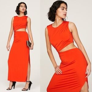 ATLEIN Asymmetric Ruched Side Cutout Sleeveless Jersey Bodycon Midi Dress XS‎